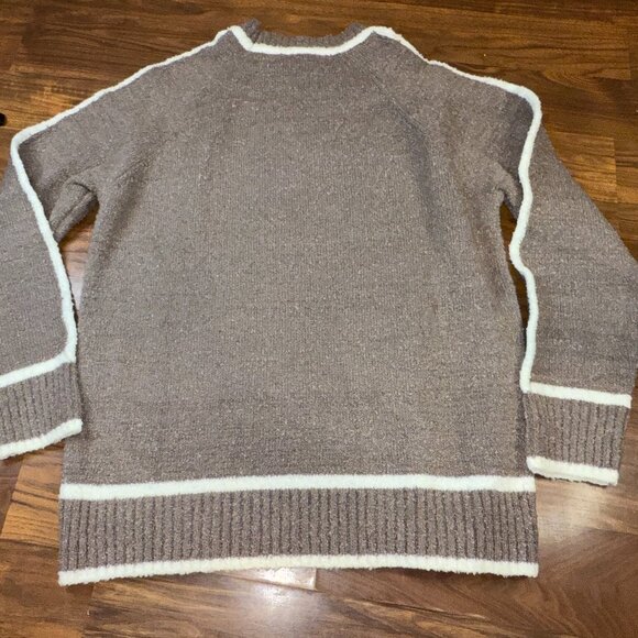 Lillusory Tan & White Contrast Trim Sweater | Women’s Large | Cozy Knit Pullover - Picture 3 of 9
